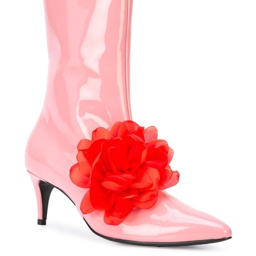 Leandra Medine Pink and Red Leather Kitten Boots